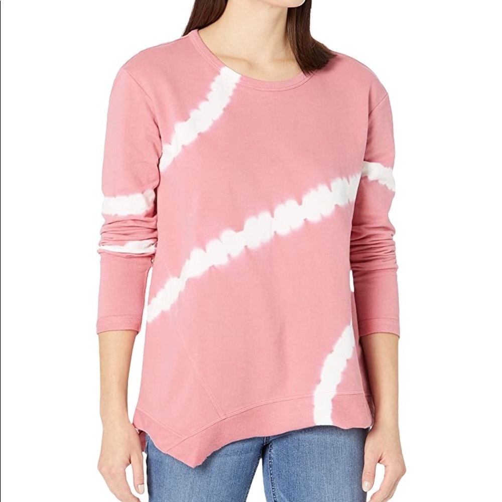 NIC + ZOE In The Groove Top Sweatshirt Rhubarb Pink & White Tie Dye Medium NEW